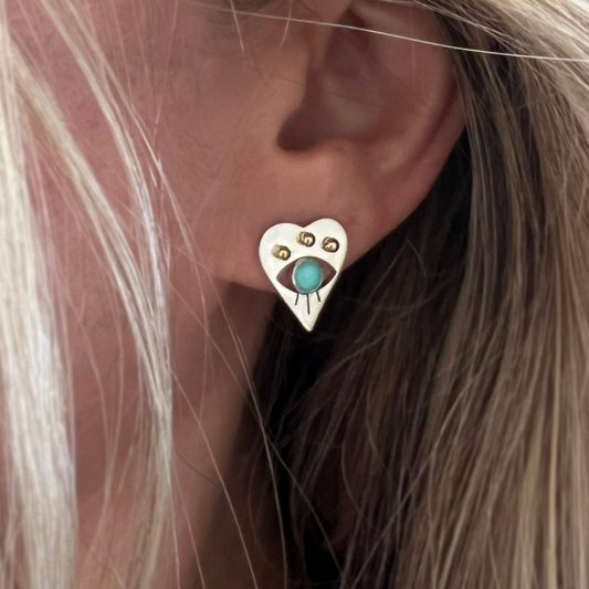 Evil Eye Heart Earrings with Turquoise