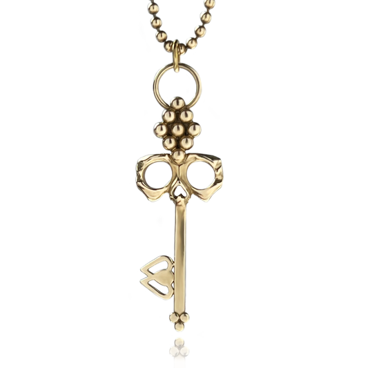 Men's Brass Skull Key Necklace hung from durable ball chain