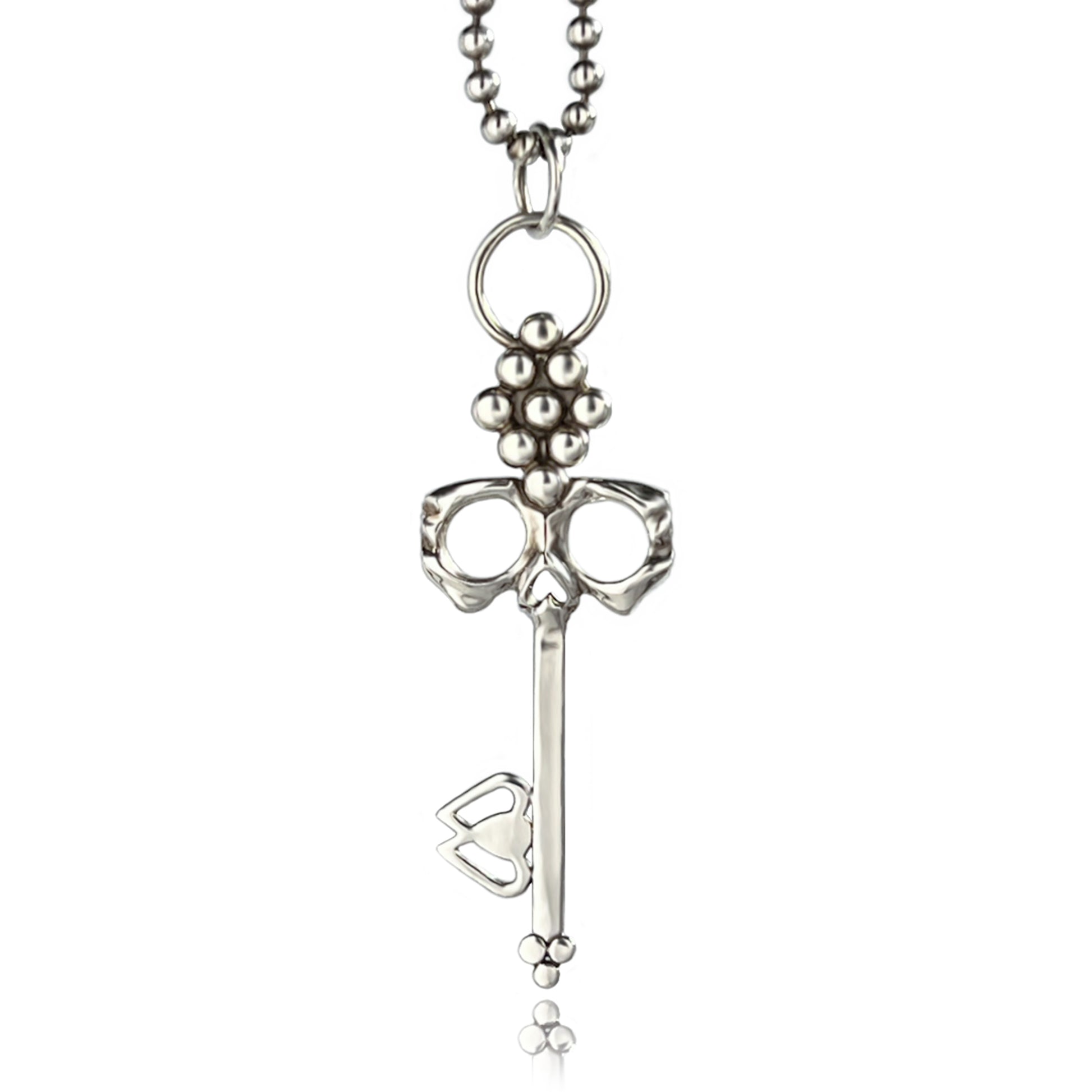 Men's Sterling Silver Skull Key Necklace on durable ball chain