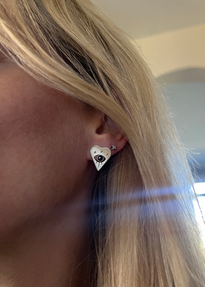 Evil Eye Heart Earrings with Black Spinel