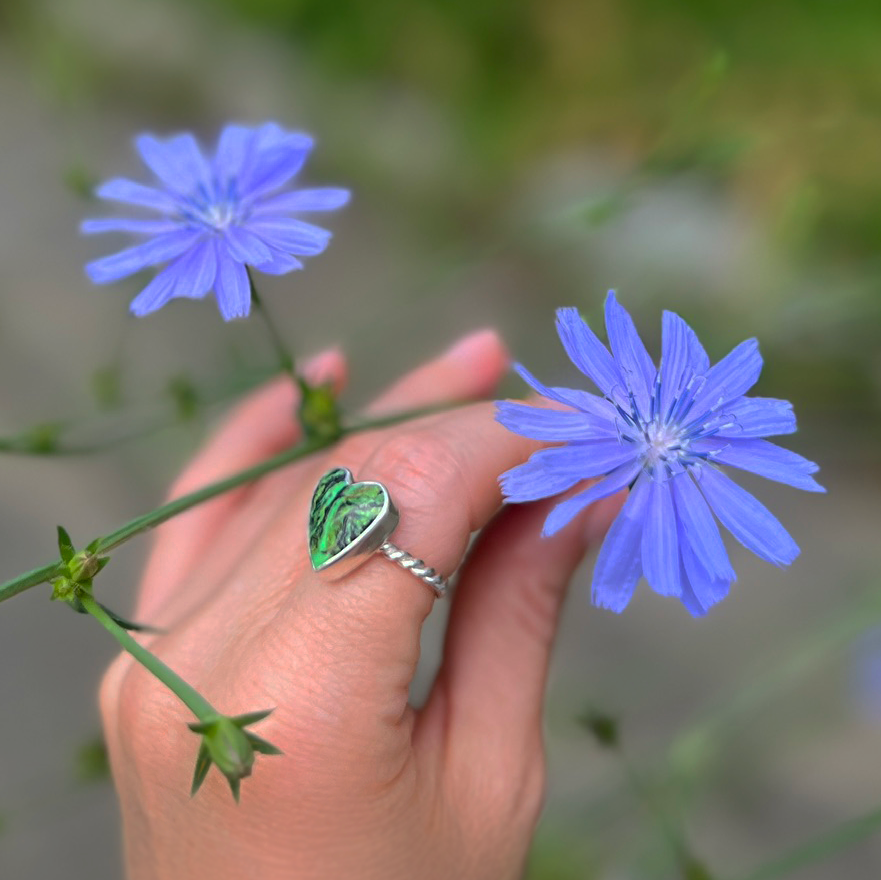 Green Turquoise Heart Stacker Ring