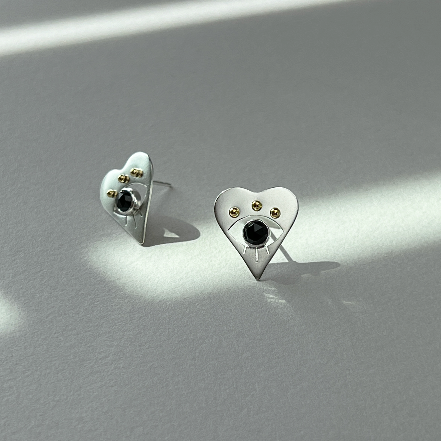 Evil Eye Heart Earrings with Black Spinel