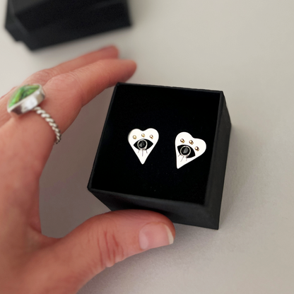Evil Eye Heart Earrings with Black Spinel
