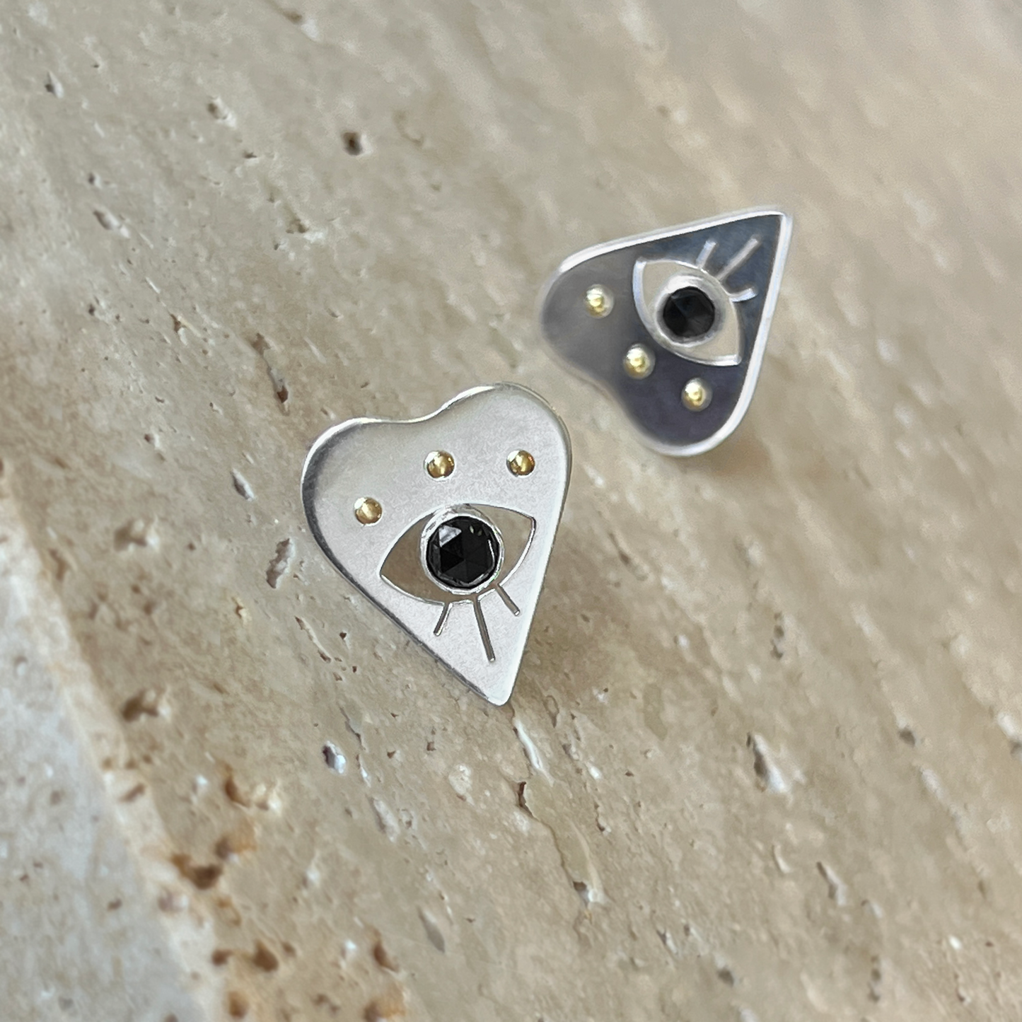 Evil Eye Heart Earrings with Black Spinel