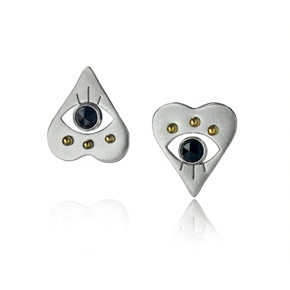 Evil Eye Heart Earrings with Black Spinel