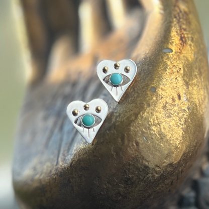 Evil Eye Heart Earrings with Turquoise