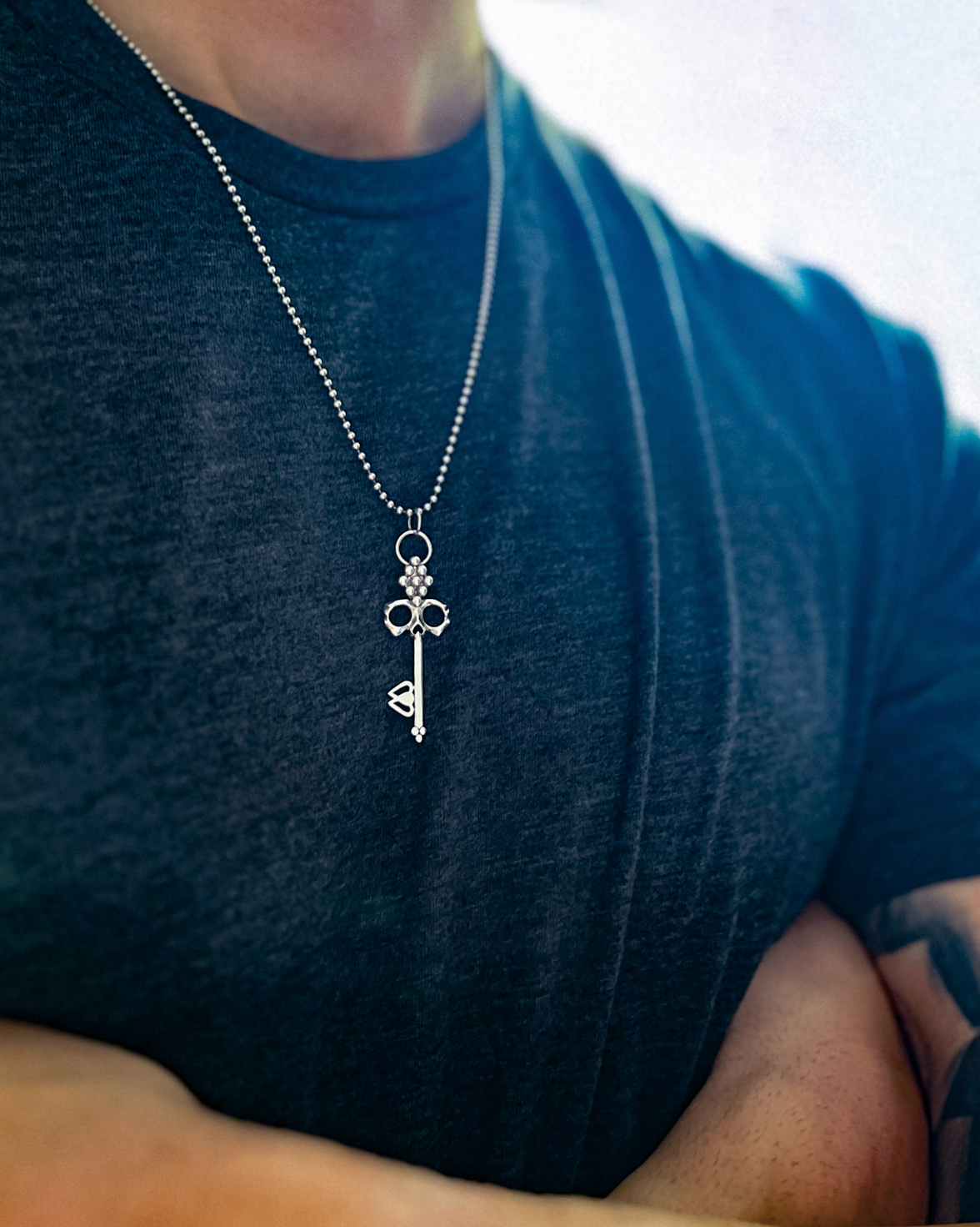Men's Silver Skull Key Necklace1